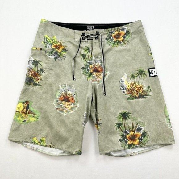 DC Board Shorts Mens 33 Medium Flat Front Beach Outdoors Modern Casual Floral - Picture 1 of 7